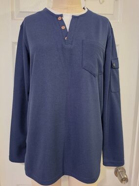 Men's Blue Waffle Henley Long-Sleeve Shirt Size Small
